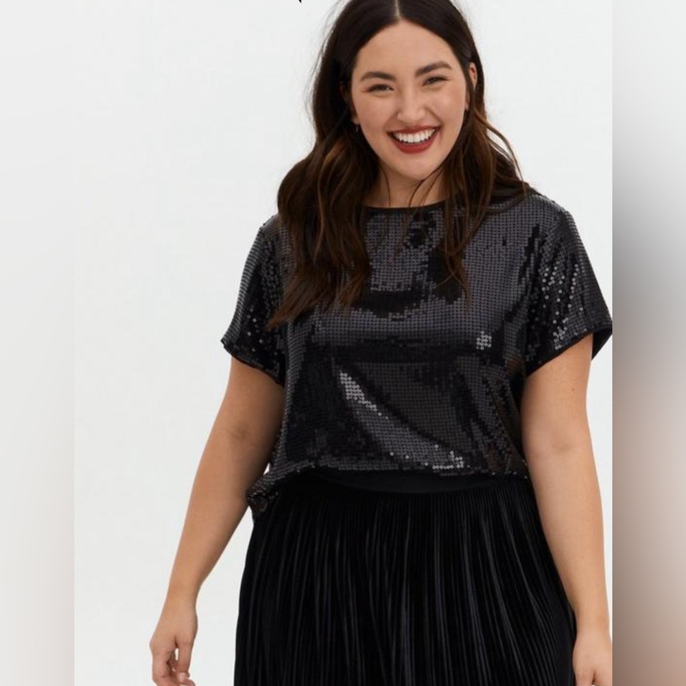 Torrid Black Sequin Crop Top